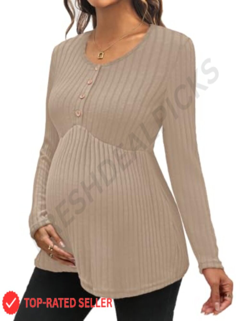 Maternity Long Sleeve Henley Nursing Top Peplum Babydoll Shirt